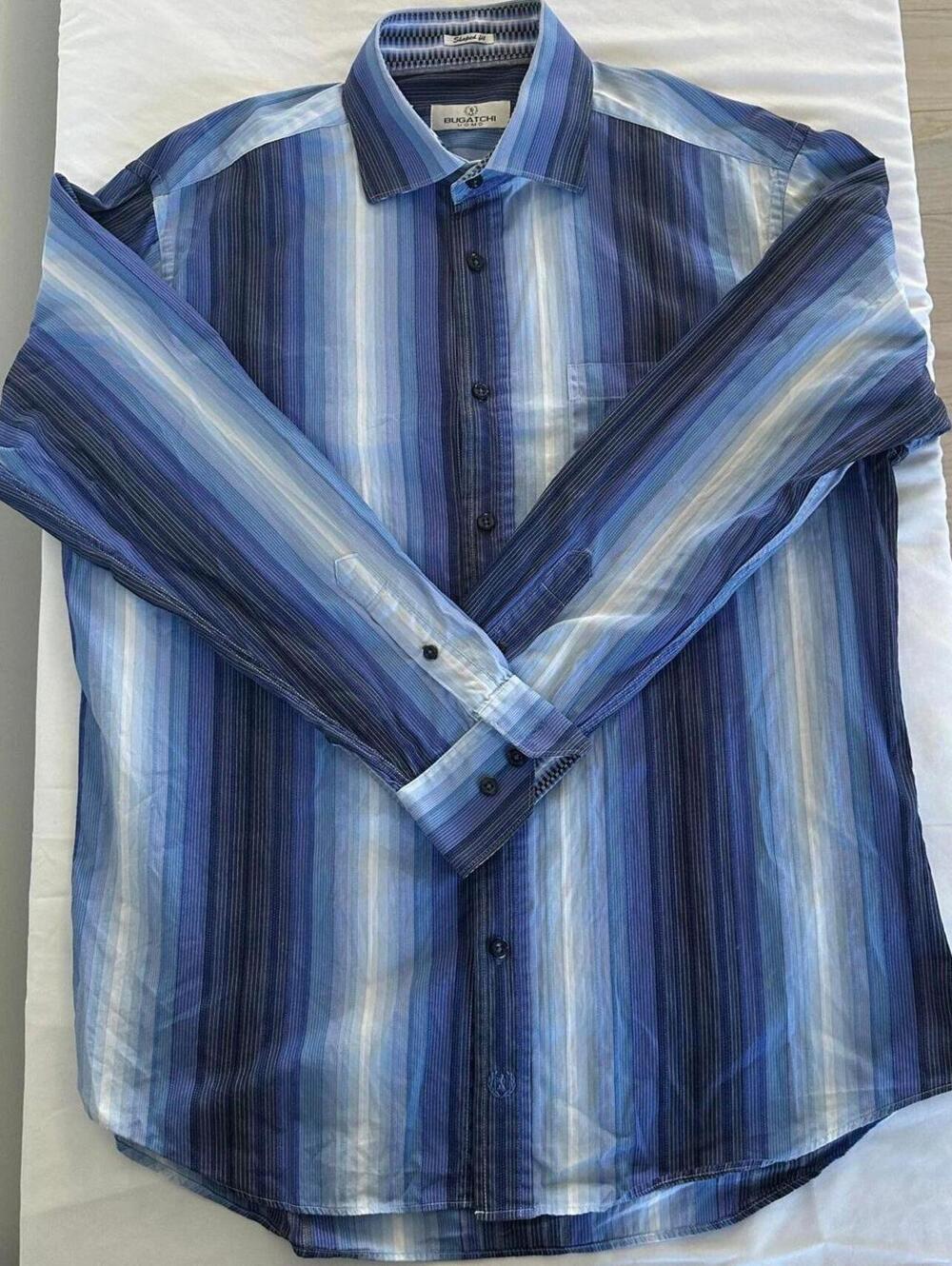 Bugatchi Uomo Men's Blue Striped Shaped Fit Long Sleeve Button Down Shirt - L